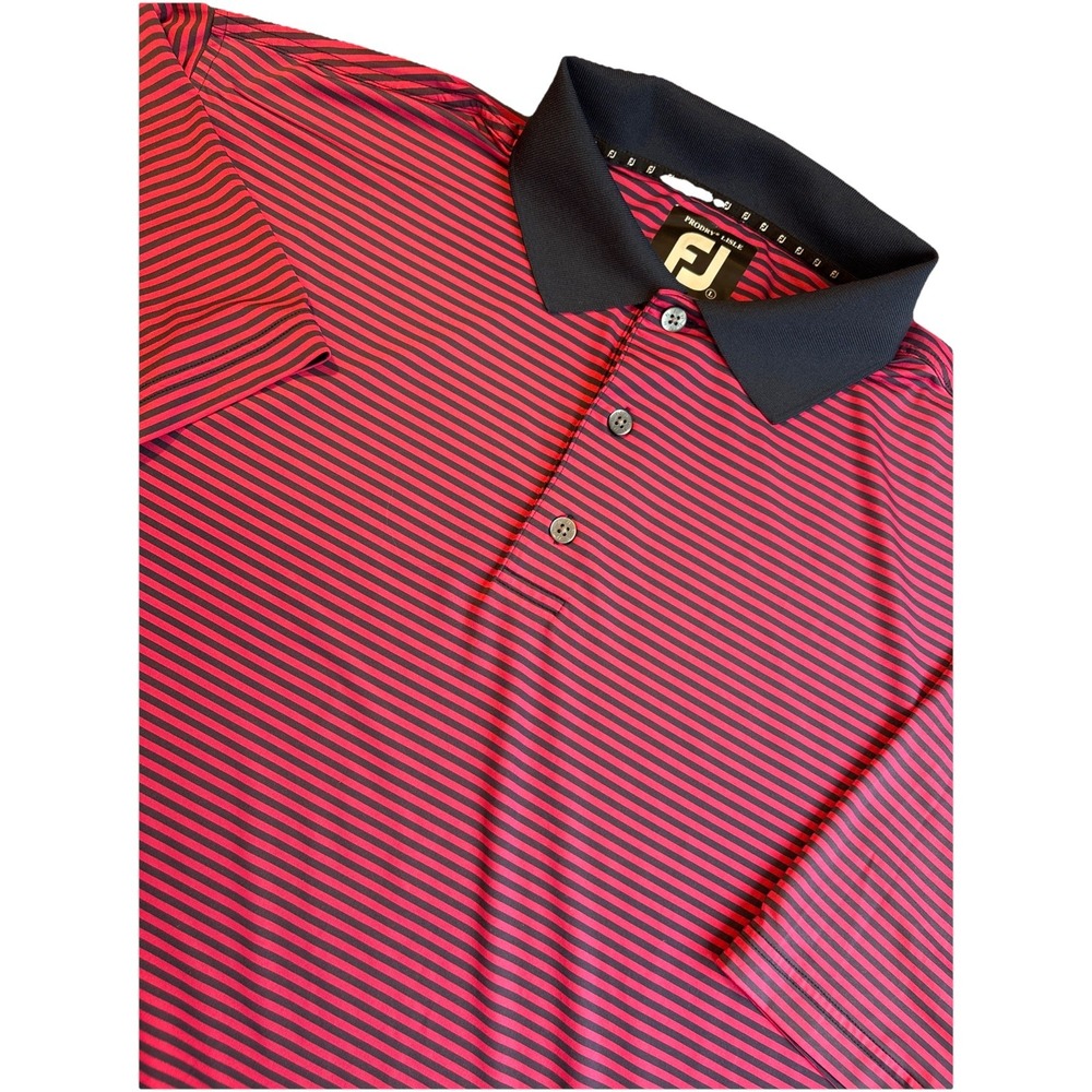 FootJoy Polo Mens Large Prodry Lisle Blue Short Sleeve Striped Shirt Performance